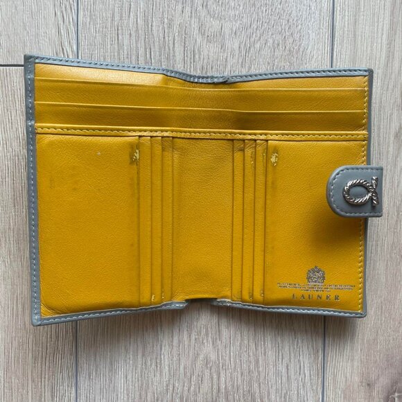 LAUNER Grey Leather Bi-Fold Wallet with Yellow Leather Interior - Picture 4 of 9